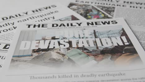 newspaper headline featuring devastation caused by earthquake disaster 2