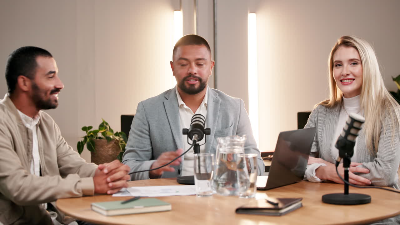 Podcast recording with three people