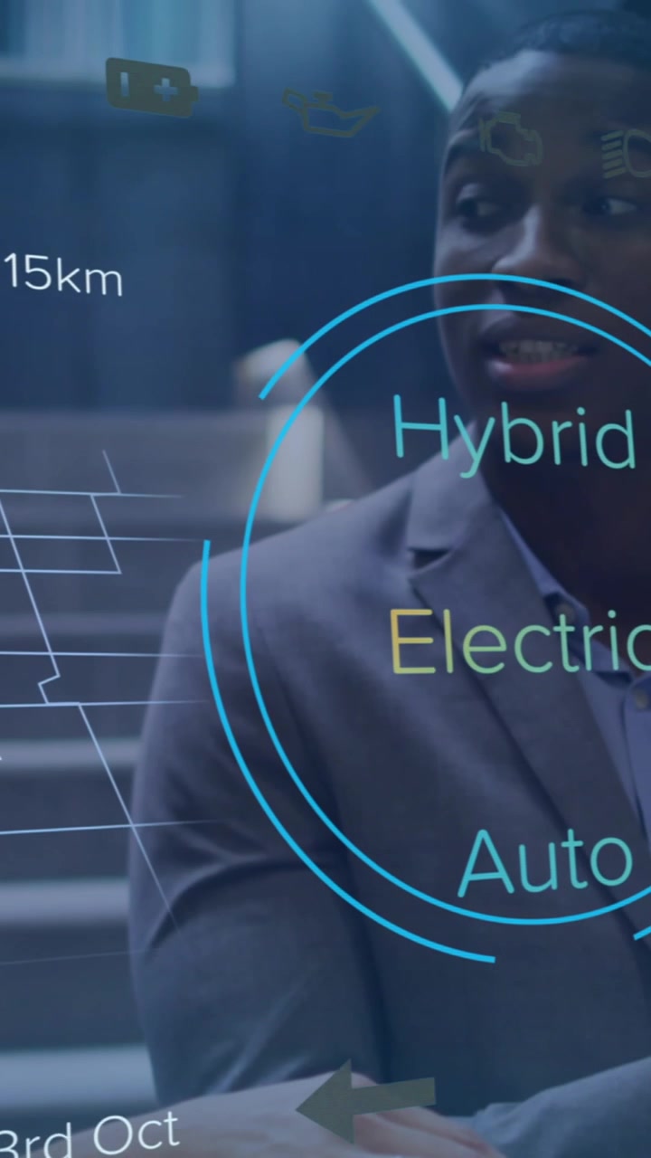Animation of digital dashboard over multiracial colleagues discussing over laptop in office