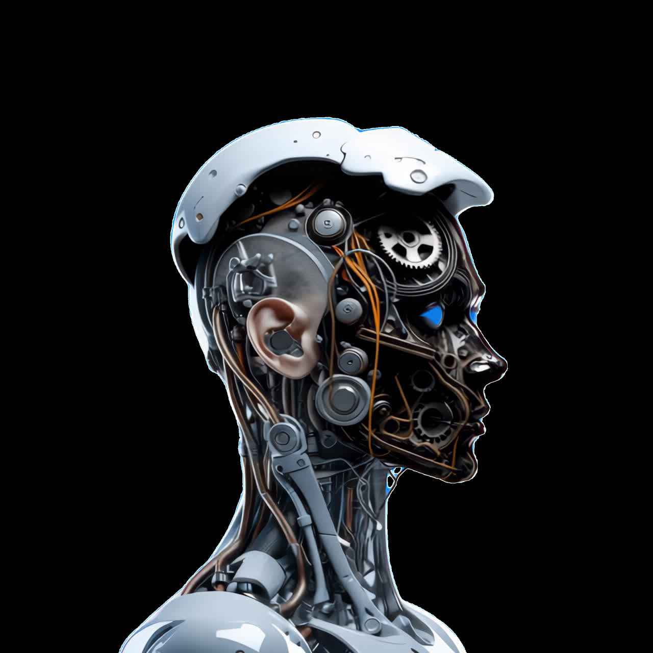 Futuristic humanoid robot technology animation isolated asset, transparent 4K video, alpha channel