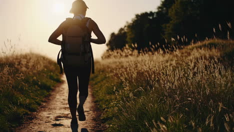 woman hiking trail at sunset