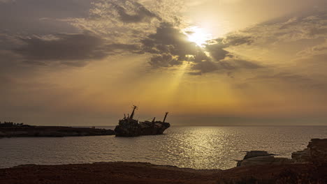 moving clouds sea timelapse during sunset at edro iii shipwreck site in cyprus