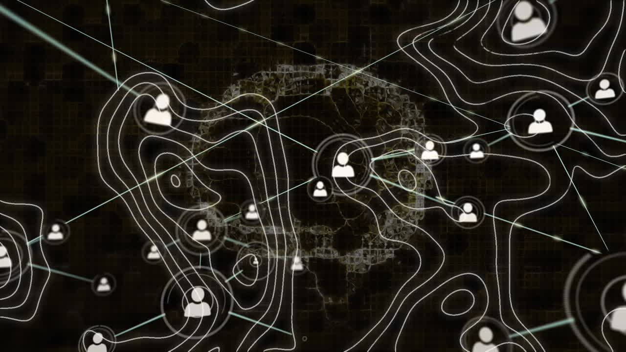 지형 지도 선과 연결 네트워크로 인간의 뇌를 회전시키는 애니메이션