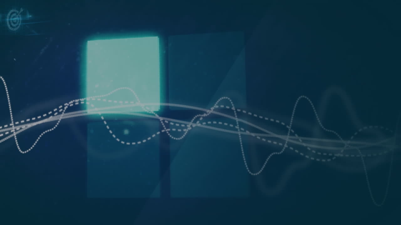 animación de líneas sobre cuadrados brillantes sobre fondo negro.