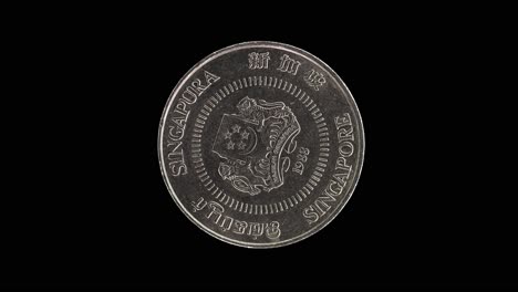 singapore 50 cent 1988 obverse with national coat of arms and multilingual inscription, macro loop on black background