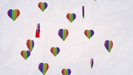animation of rainbow hearts over white background