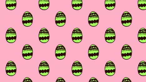 animation of patterned easter eggs moving in rows on pink background