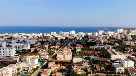 Aerial-drone-flyover-Palma-de-Mallorca-,-Balearic-Islands,-Spain