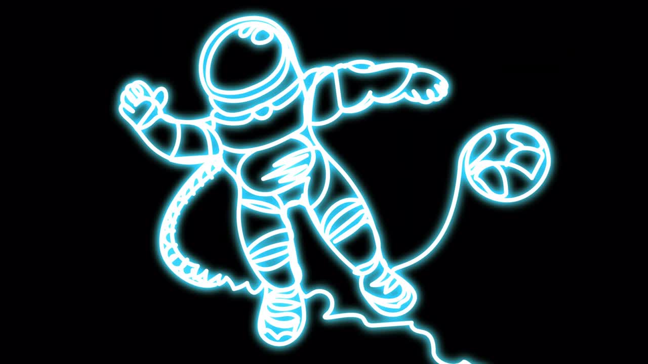 astronauta de neón volando en el espacio cerca del planeta.
