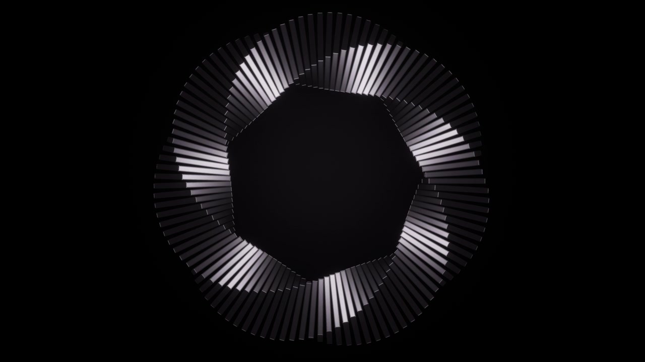 Abstract Geometric Ring of Metallic Bars on Black Background