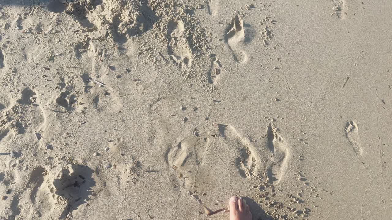 hombre caminando por una playa limpia con bandera azul en la península de halkidiki, grecia