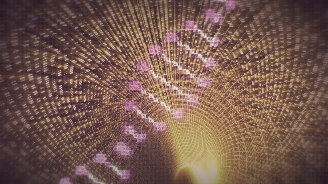 анимация цепи днк через розовый цифровой туннель