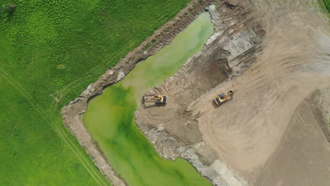 aerial shot of heavy machinery on mine