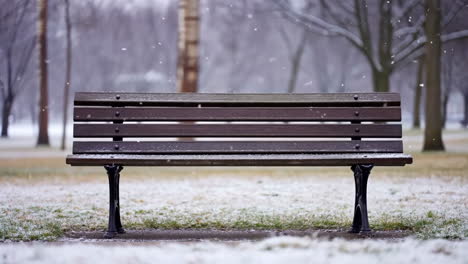 empty park bench on a snowy day