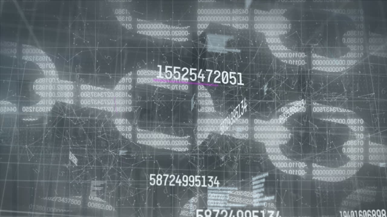 회색 바탕에 변하는 번호, 보안 체인 아이콘 및 연결 네트워크의 애니메이션