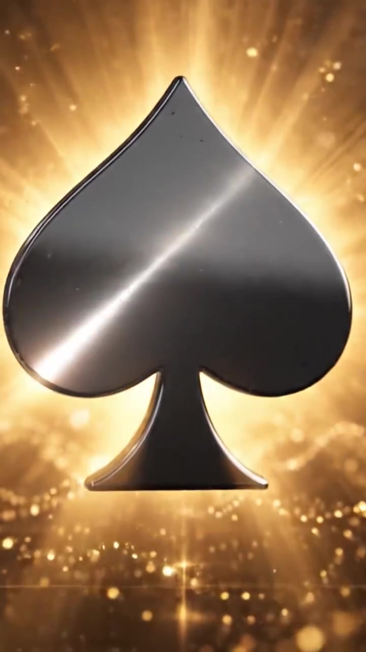 Una trasformazione accattivante da un'esplosione di luce abbagliante a un sorprendente simbolo di picche nero, che illustra il viaggio dall'energia alla rappresentazione emblematica in una sequenza visiva mozzafiato.