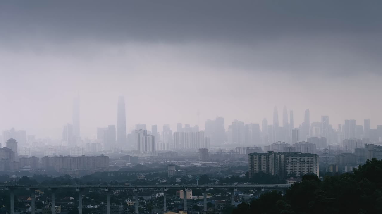 Malaysia's cityscape under heavy clouds,