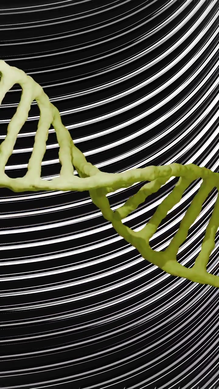 Filamento di DNA su linee ondulate bianche e nere, concetto scientifico