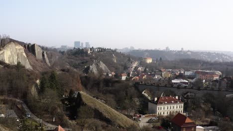 Small-village-in-Europe,-Cinematic-shot-of-houses-in-the-mountainside