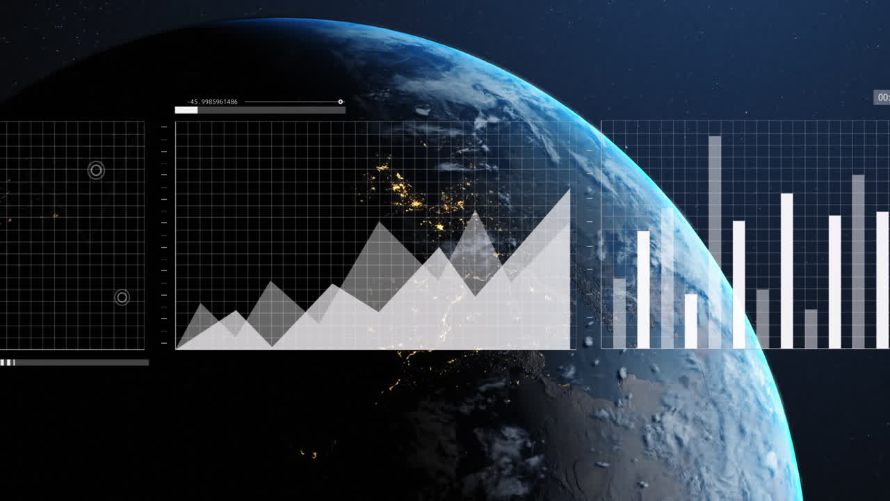 Animatie van financiële gegevensverwerking over de wereld