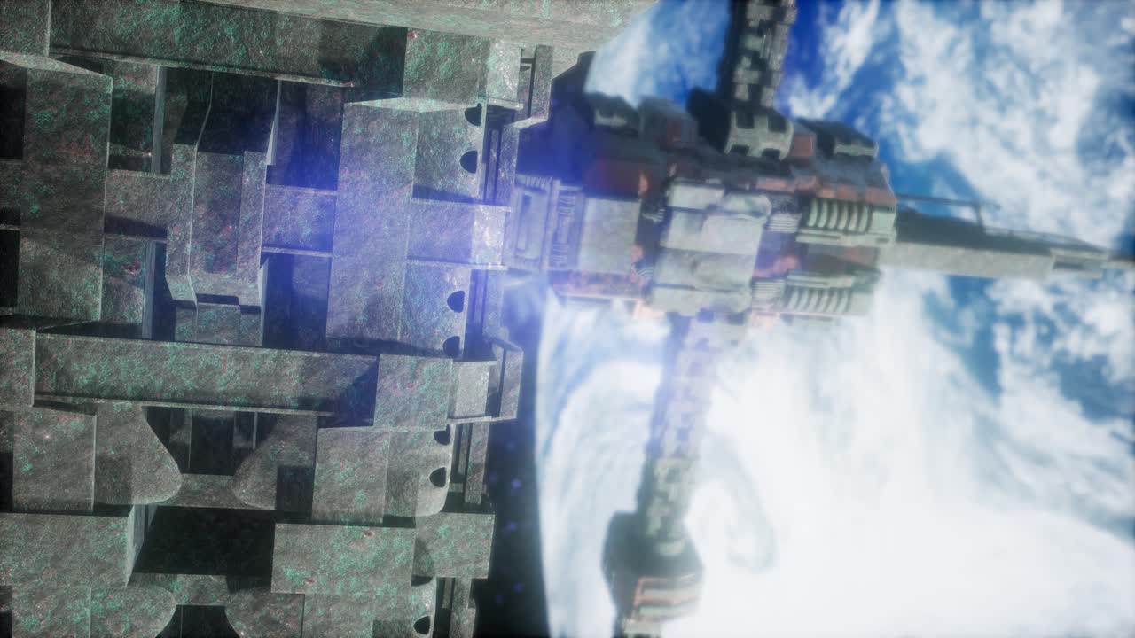 우주 정거장과 지구. 3d 애니메이션