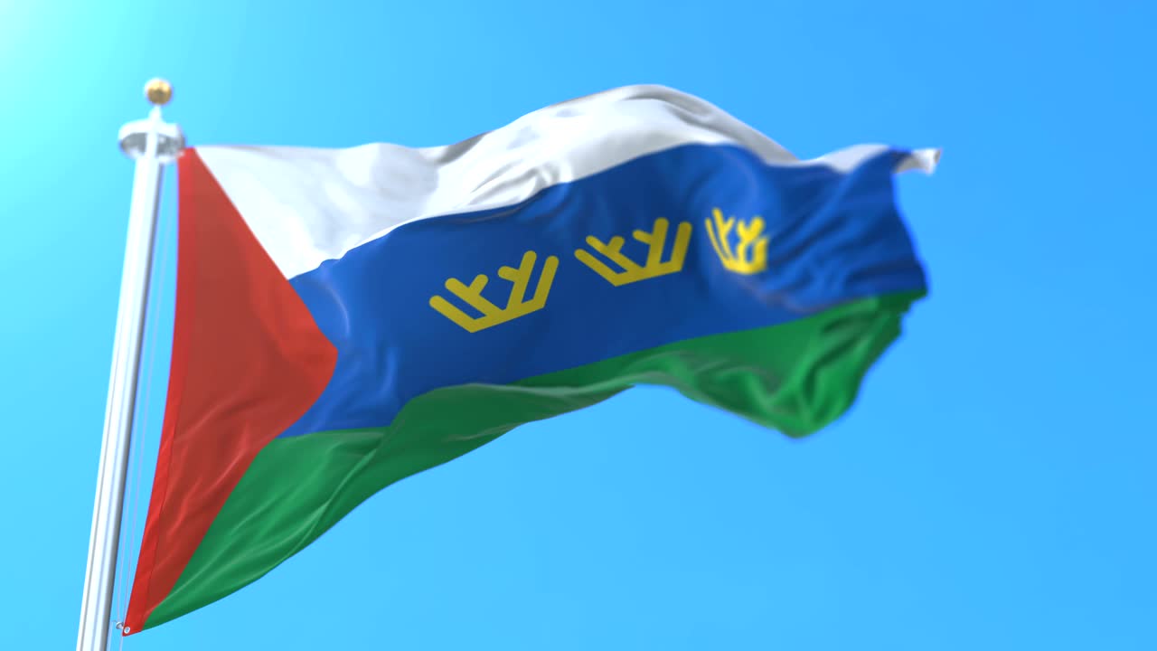 bandera del sujeto federal ruso del oblast de tyumen, rusia. bucle