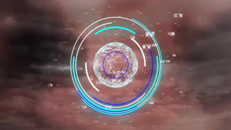 Animation-Eines-Zielfernrohr-Scannings-Mit-Datenverarbeitung-über-Wolken-Am-Himmel