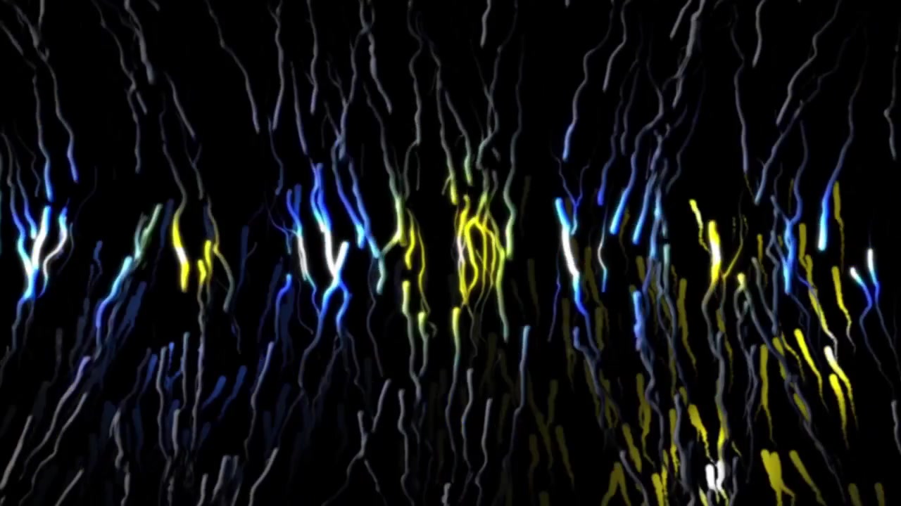 Sfondo astratto in movimento con scie luminose blu e gialle incandescenti.