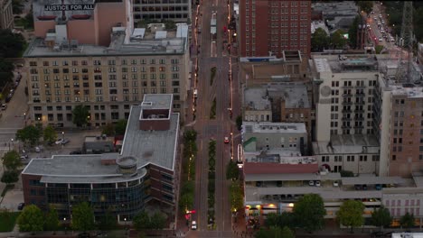 birds eye aerial view of the downtown houston area