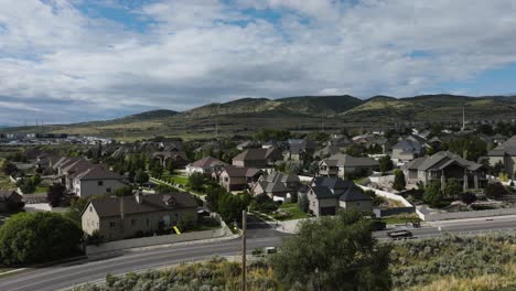 Bluffdale,-Utah-suburb-in-the-foothills-south-of-Salt-Lake-City---aerial-flyover