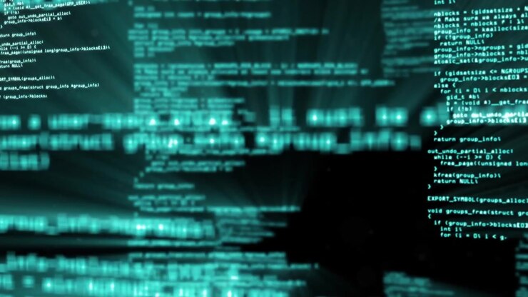 Animation of data processing on black and green background