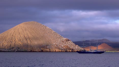 A-sailboat-is-moored-off-the-Galapagos-Islands