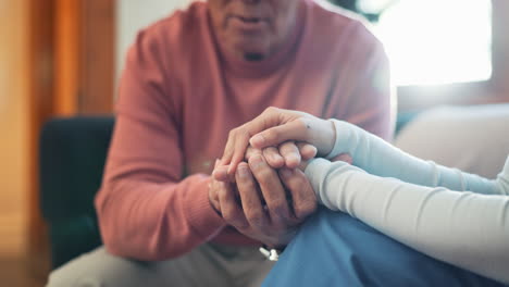 nurse, holding hands and care in support