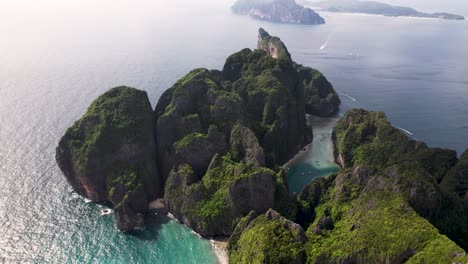 Koh Phi Phi Lee panoramic aerial of Maya Bay and Phi Leh Bay. High quality 4k footage
