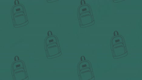 animation of repeated black outline schoolbags moving over green chalkboard