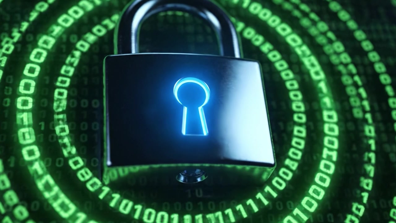 A Secure Digital Lock: Exploring the Symbolism of Cybersecurity and Data Protection with a Futuristic Padlock Against a Background of Binary Code