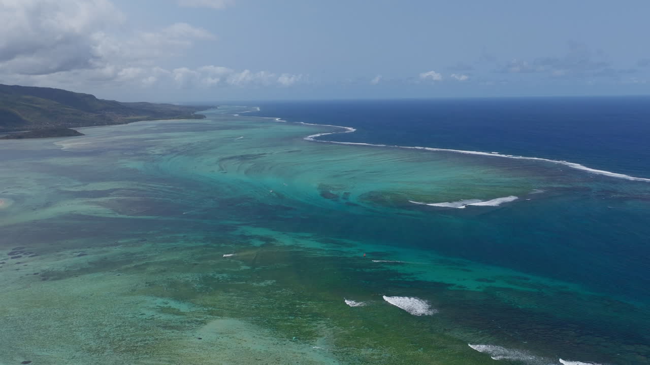 Aerial view of the famous under water waterfall on the island of Mauritius which is located near the famous One Eye surf spot
