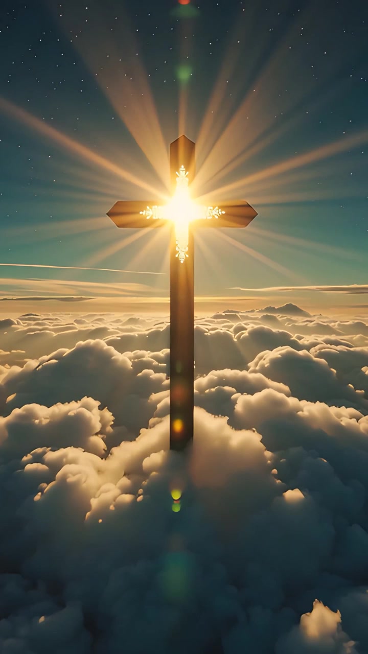 Sfondo per Adorazione 4K: Croce Cristiana e Luce Celeste