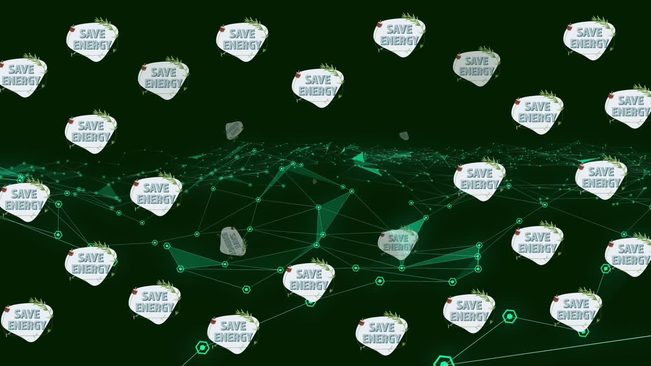 모양 위에 에너지 절약 텍스트와 나무 아이콘의 애니메이션