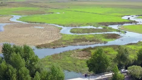 aerial over partially flooded fields in countryside in slovenia