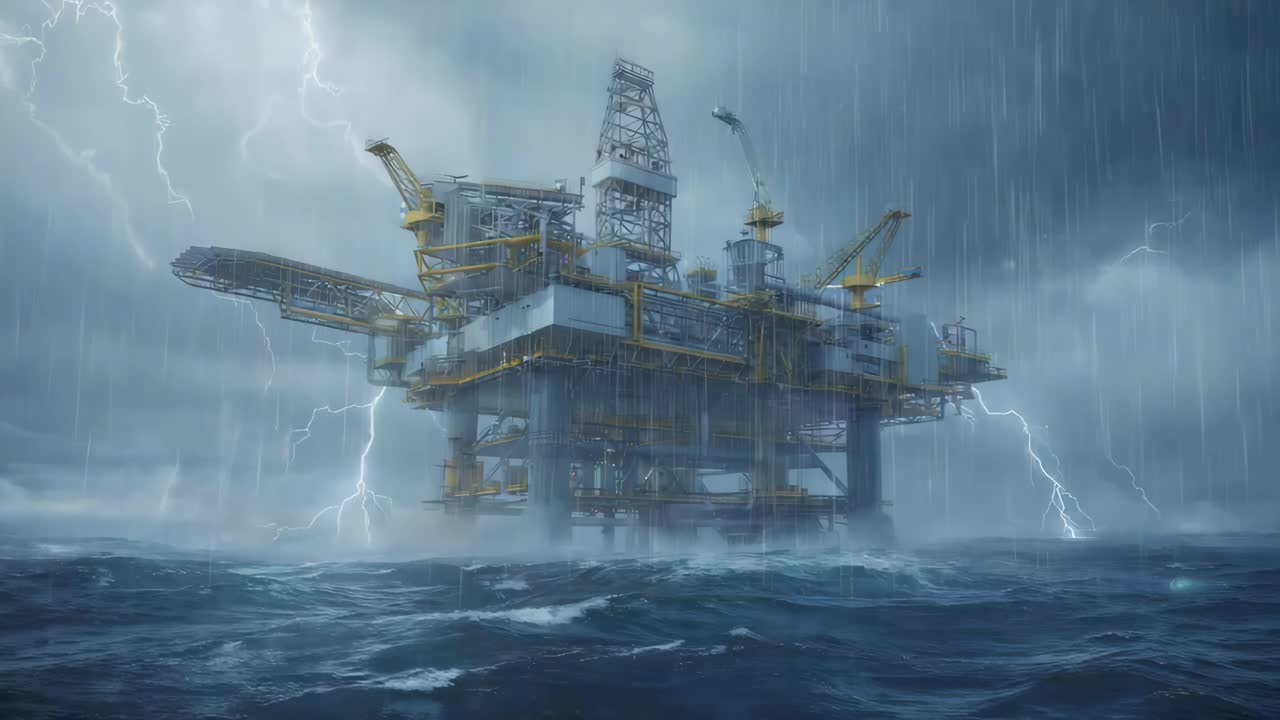 Offshore olieplatform i en storm