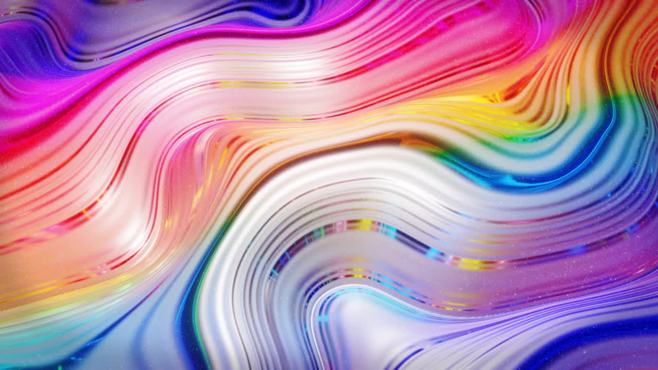 모양, 그라디언트 색상 및 흐름 파동이있는 액체의 아름다운 iridescent 파동 표면, 무지개 반이고 매트 액체, 부드러운 부드러운 애니메이션으로 창의적인 밝은 bg.
