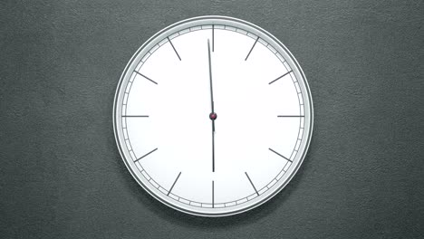 12 hours timelapse of modern minimalistic clock on dark wall.