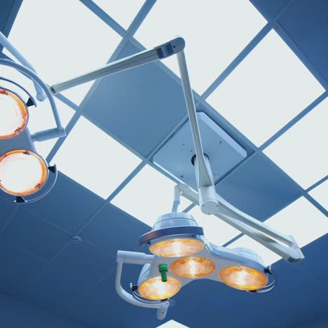 surgical lamps in operation room. close up of medical lights in operation room
