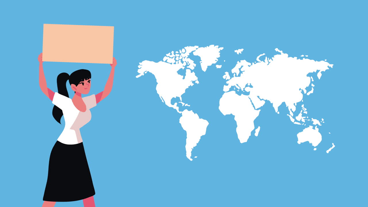 시위하는 여성 캐릭터 민주주의 애니메이션