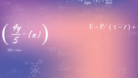 Animation-of-mathematical-equation-and-formulas-against-gradient-background