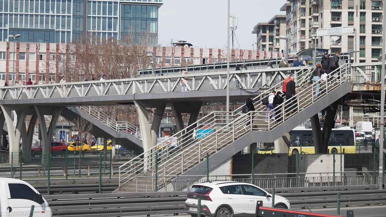 Pedestrian Bridge Over Busy City Road