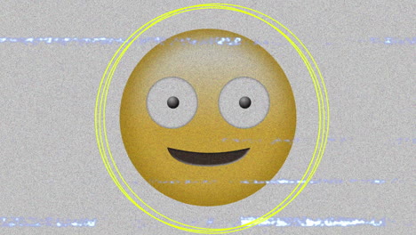 abstract shapes and tv static effect over silly face emoji against grey background