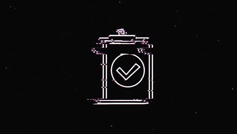 línea clipboard marca de verificación hud símbolo holográfico en pantalla de televisión digital vieja animación de glitch de bucle sin costuras. corazones. retro dinámico y alegre. imágenes de video coloridas y vintage.