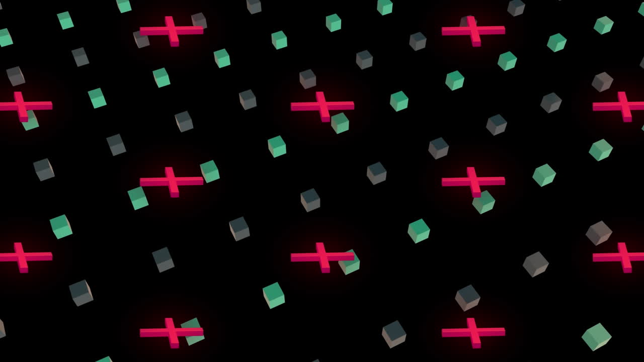 검은 바탕에 반복되는 다채로운 모양의 애니메이션